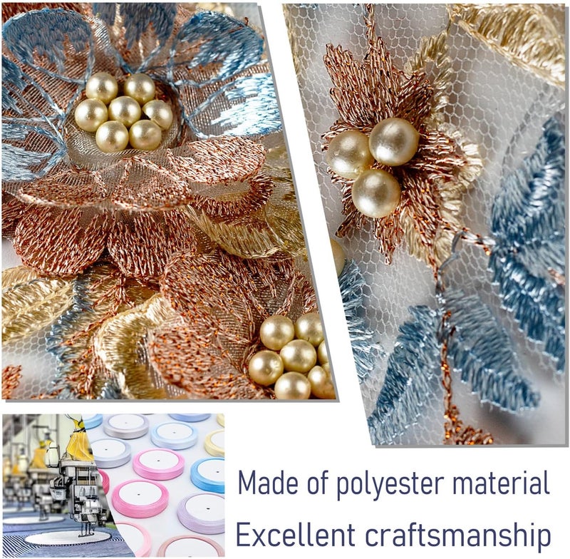 Silvora 2 PCS Flower Fabric Beaded Pearl Lace Applique, 3D Embroidered Patch for Dresses,Handmade Sewing Tool for DIY Neckline Bodice Pants(Gold) - Image 5